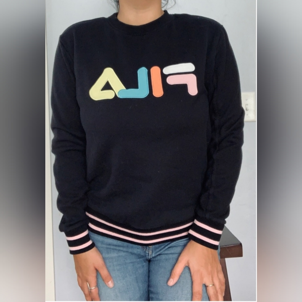 Fila Black Pastel Spell Out Logo Pullover Crew Neck
